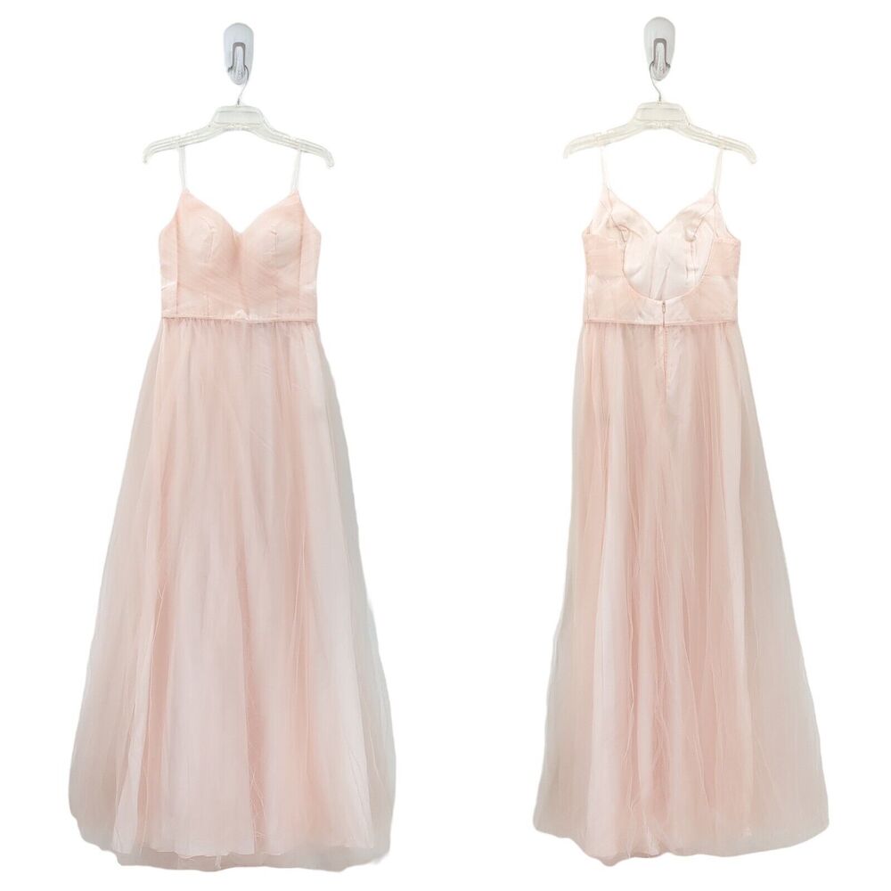 BHLDN Anthropologie Women 8 Camden Dress Blush Rose Pink Tulle Open Back Layered